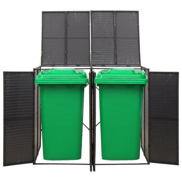 Mülltonnenbox für 2 Tonnen Schwarz 140x80x117 cm Poly Rattan