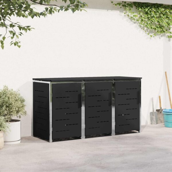 Mülltonnenbox für 3 Tonnen 240L Edelstahl Schwarz