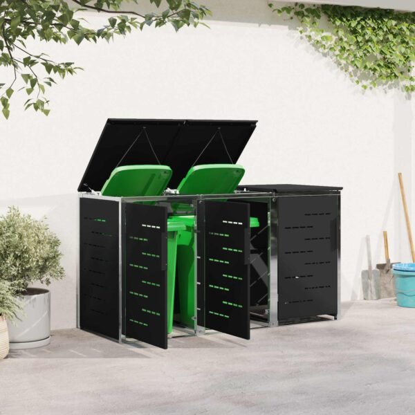 Mülltonnenbox für 3 Tonnen 240L Edelstahl Schwarz